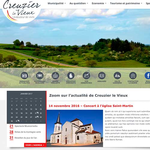 Homepage of a municipal website with landscape and news
