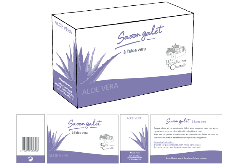 Product packaging and communications agency visual Pebble soap box and purple packaging elements