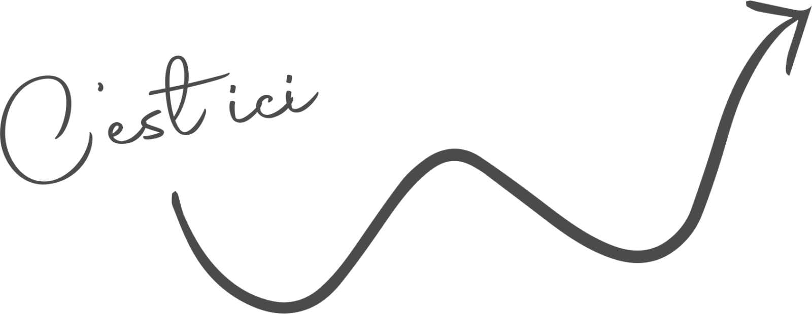 Here typographic visual with curve and arrow for web project in Vichy Word “here”, black curve and upward arrow