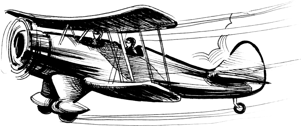Vintage airplane illustration for website creation in Vichy Black and white illustration of a vintage airplane