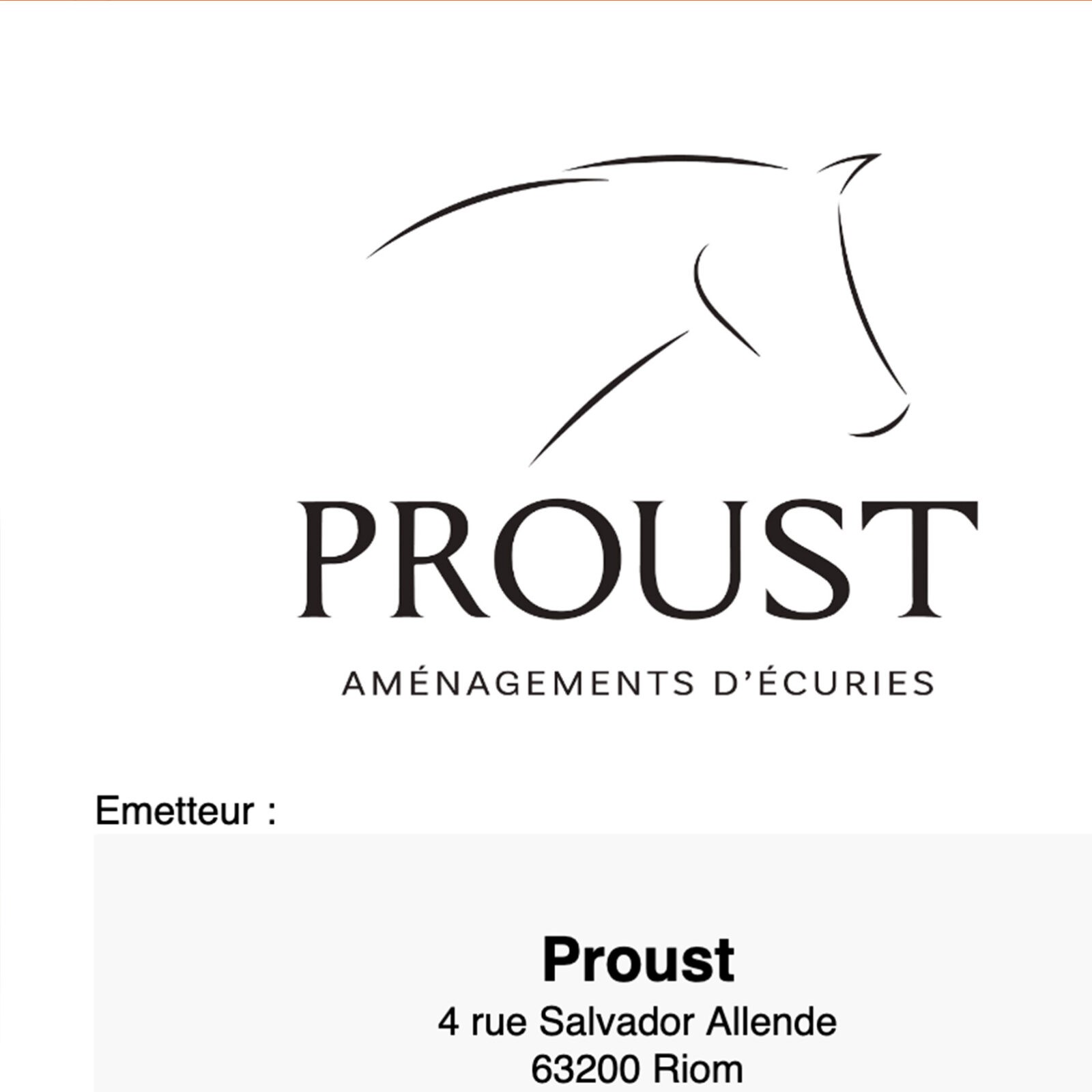Proust Stable Developments logo with address in Riom